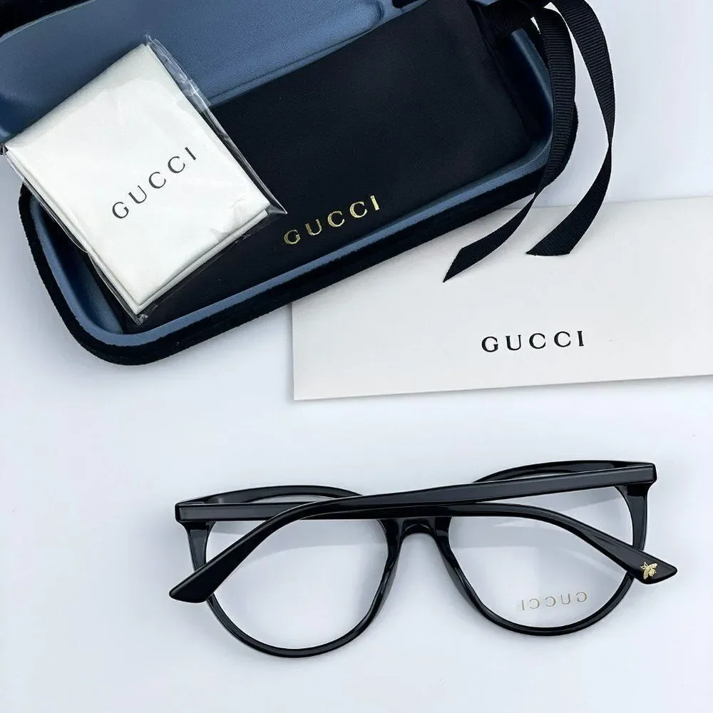 NEW Gucci GG0093O 001 Black Oval Logo Women Eyeglasses